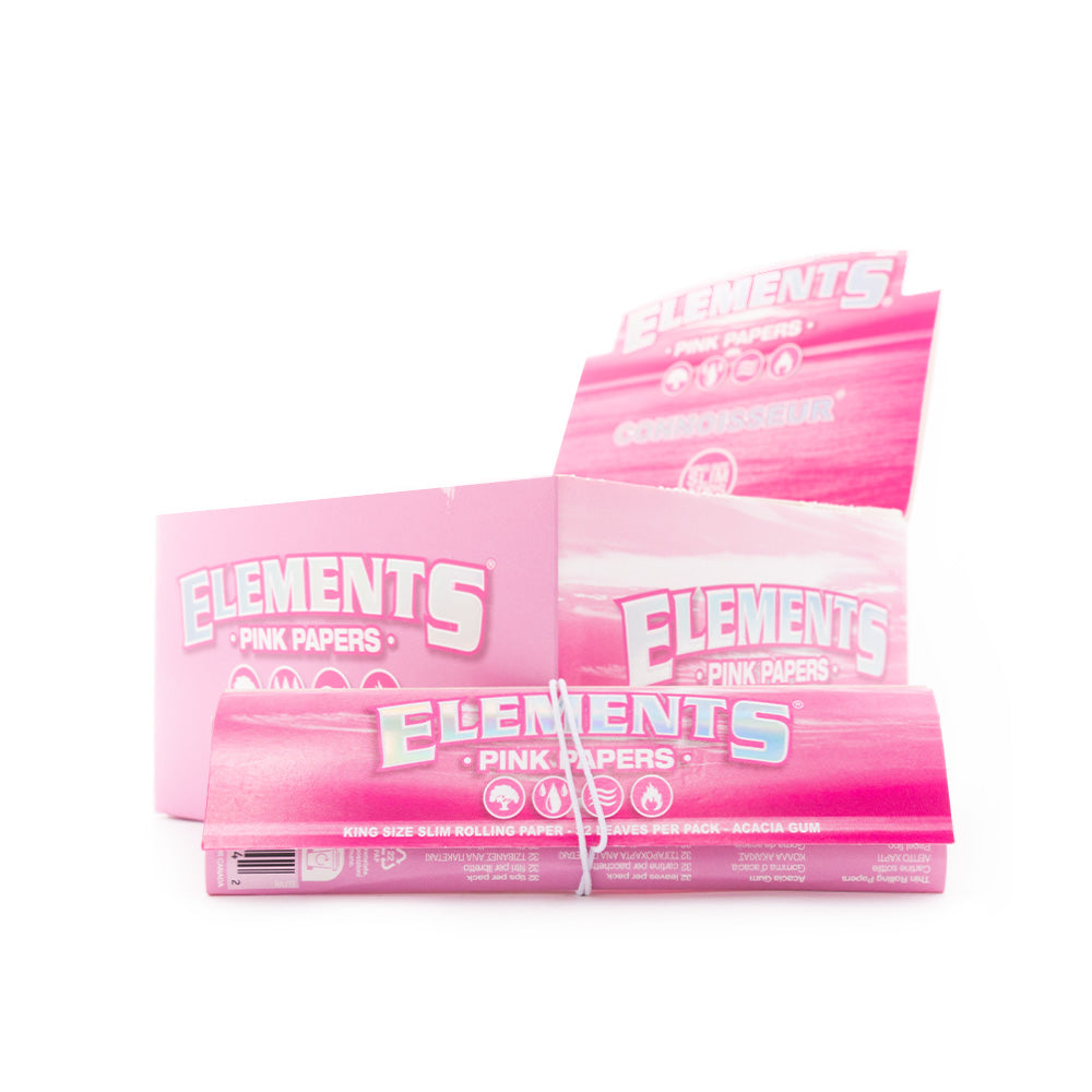 Pink Connoisseur Papers King Size Slim Rolling Papers By Elements X24 Box 24Pcs